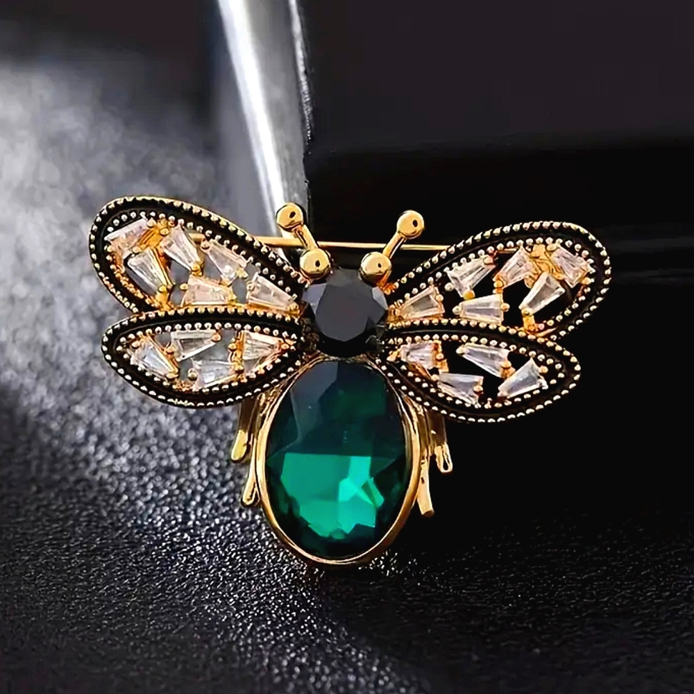 Green, Black & Clear Bee Brooch